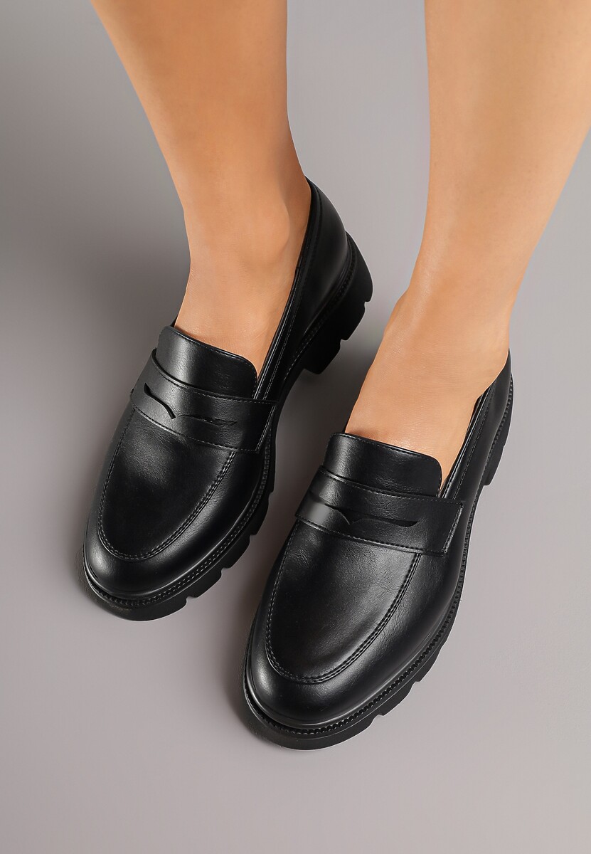 Czarne Mokasyny na Platformie z Tłoczeniem Celtellie