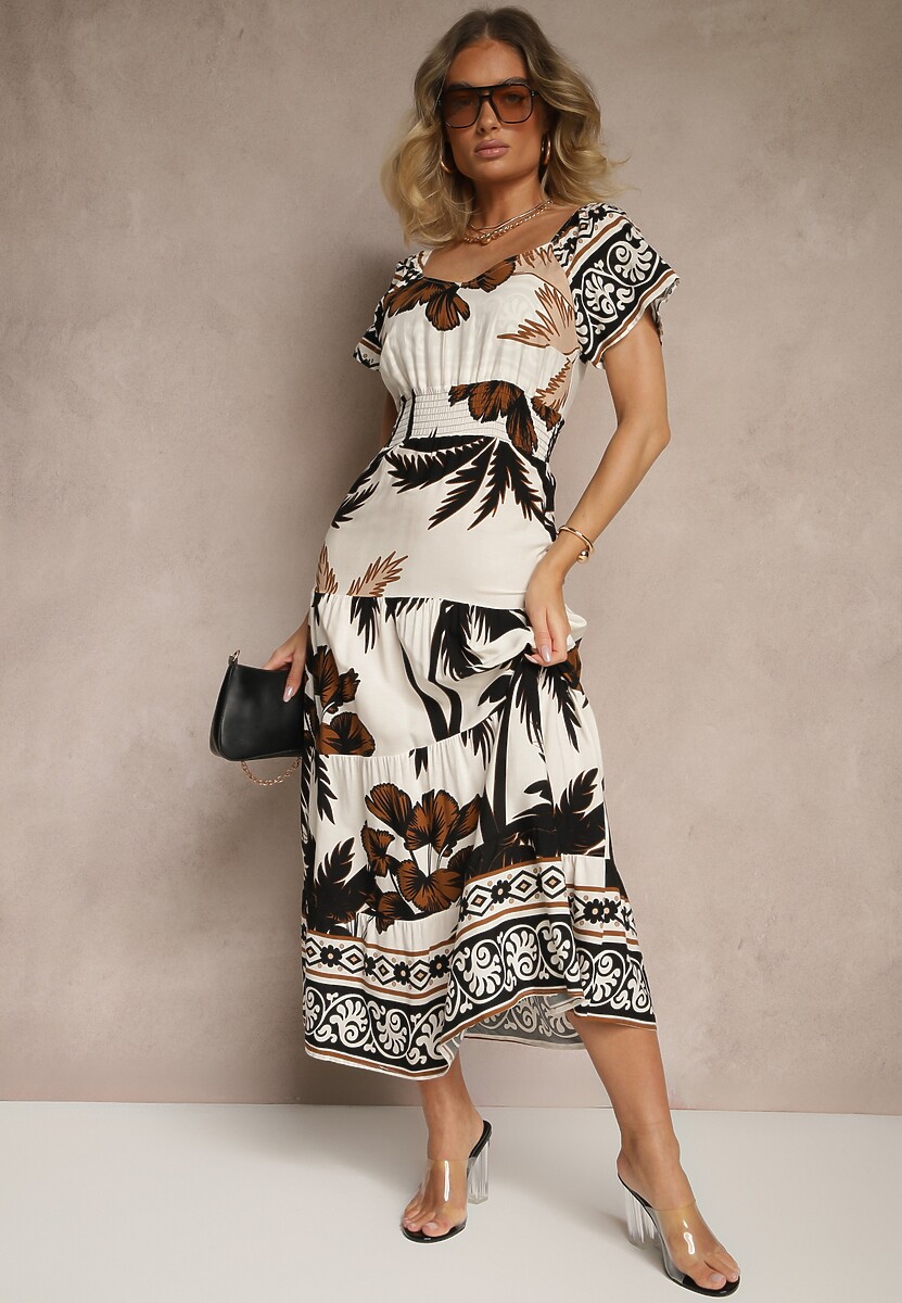 Czarna Sukienka Rozkloszowana z Wiskozy w Boho Wzór Elliseira