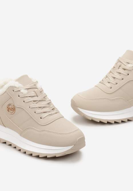 Beżowe Ocieplane Sneakersy na Platformie Appopis