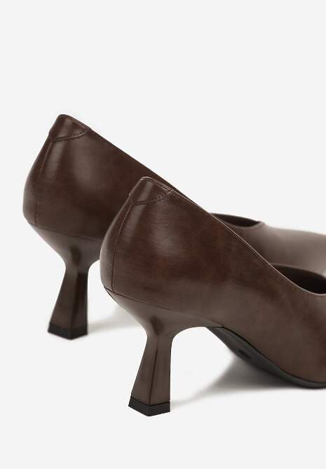 Brązowe Czółenka Vices na Kaczuszce z Wkładką ze Skóry Naturalnej Zaisse
