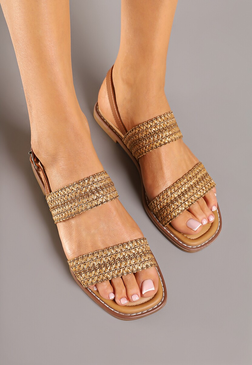 Brązowe Sandały z Ozdobną Plecionką Tolimara