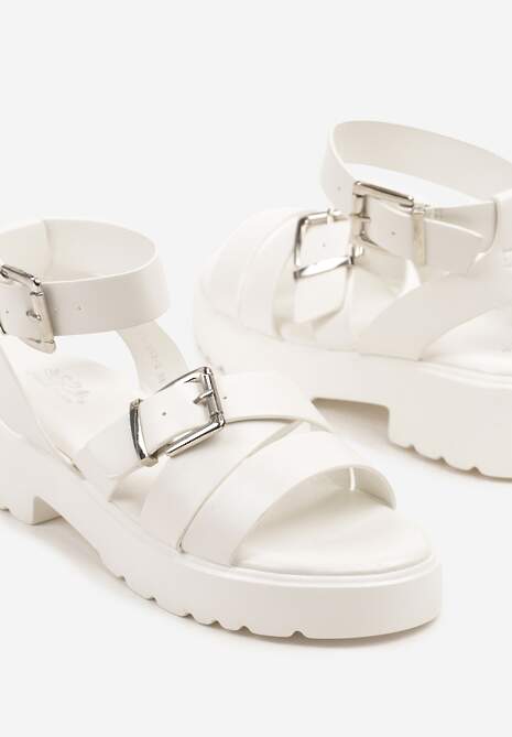 Białe Sandały Typu Gladiatorki ze Sprzączkami Ilimessa
