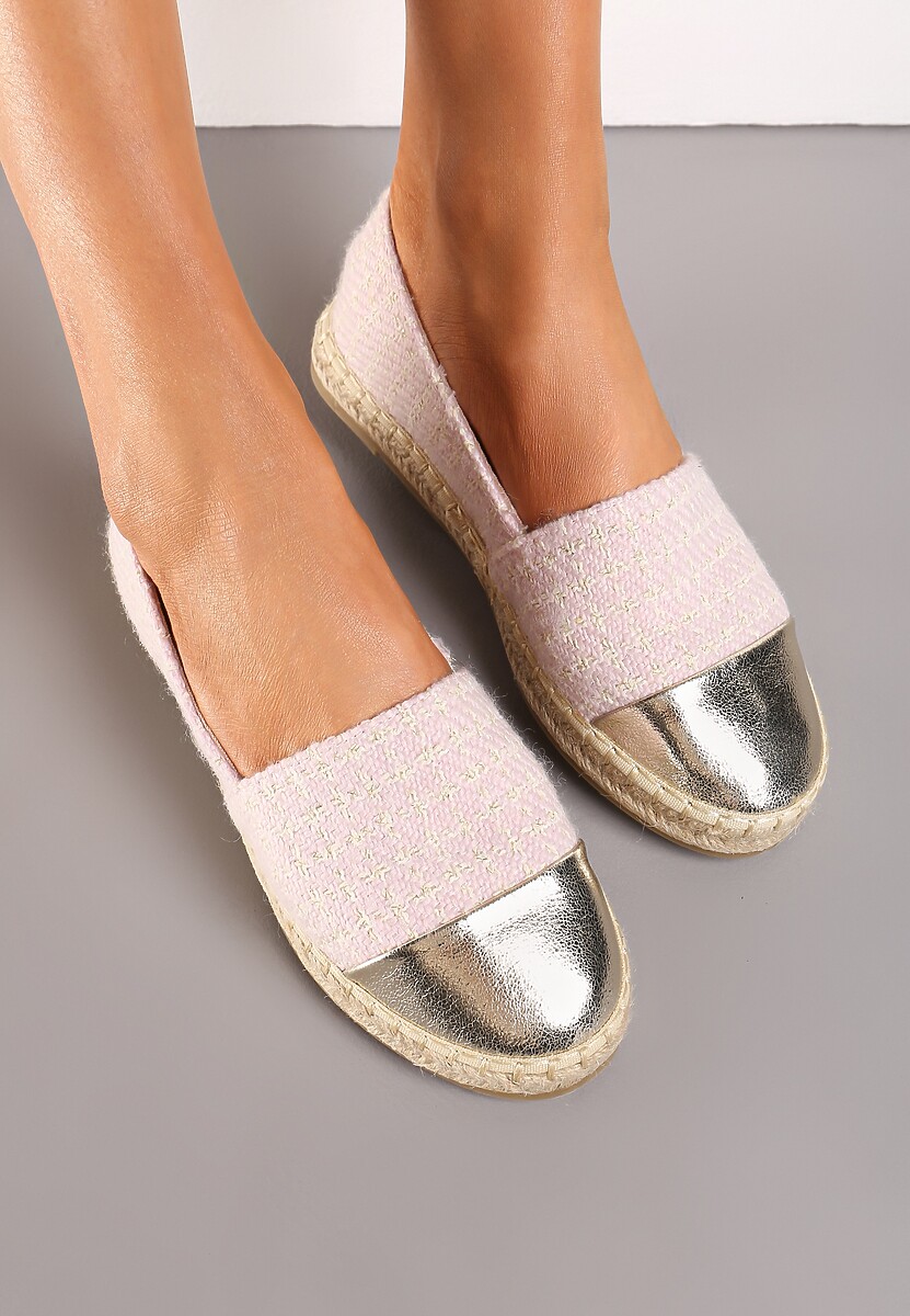 Różowe Espadryle z Tweedowego Materiału z Plecionką na Podeszwie Hexiria
