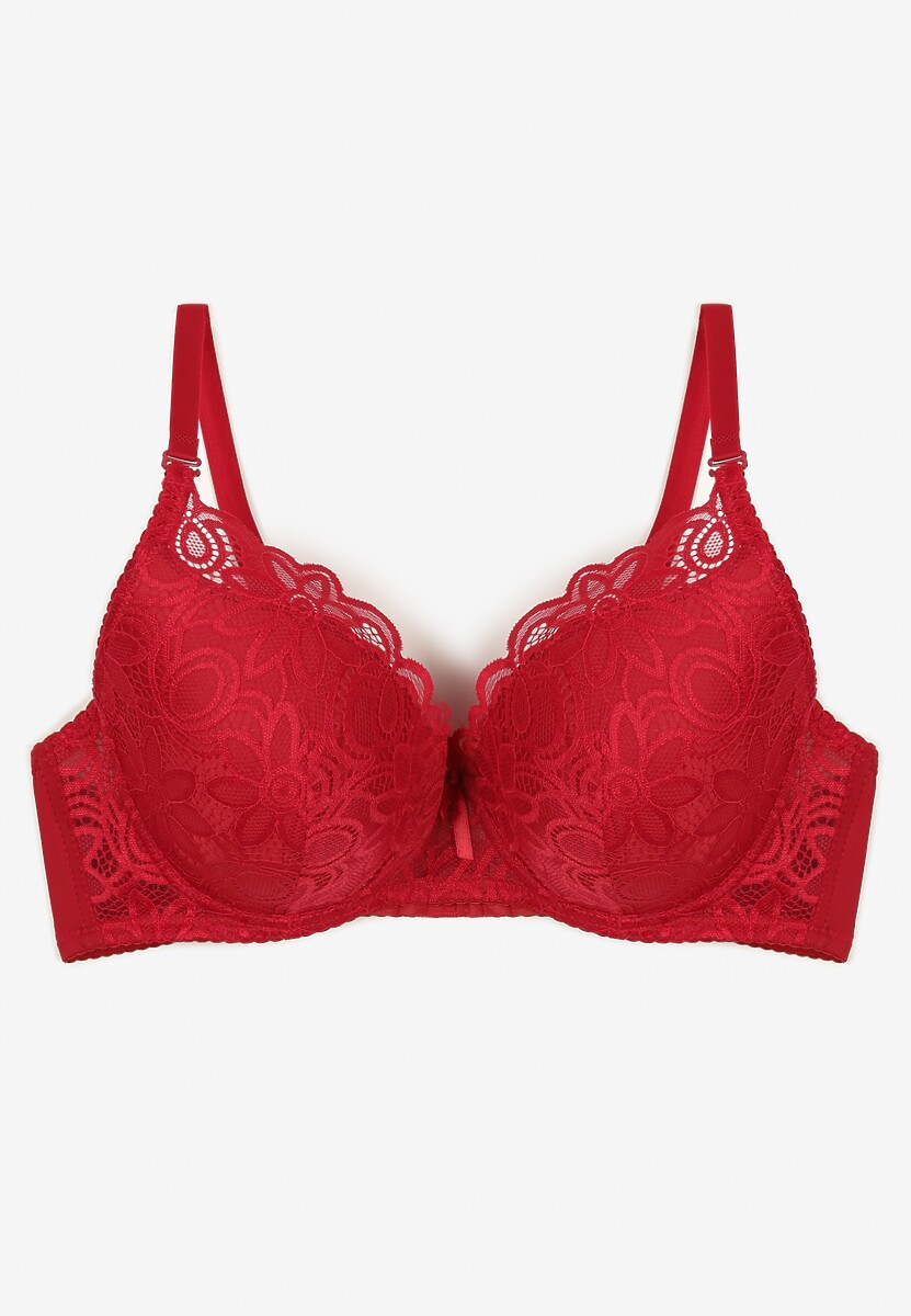Bordowy Koronkowy Biustonosz Push Up Nelior