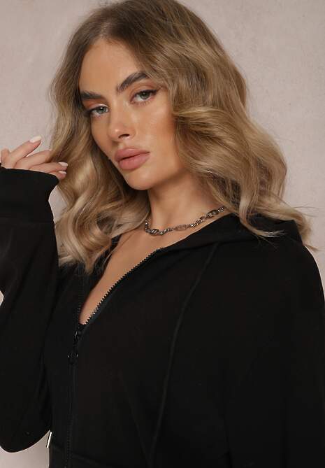 Czarny Komplet Dresowy 2-częściowy z Bluzą i Spodniami Seraphira