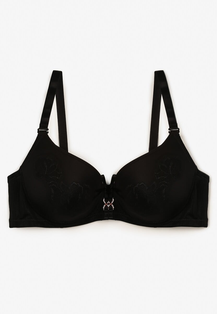 Czarny Biustonosz Ozdobiony Koronką Full Cup Pasecia