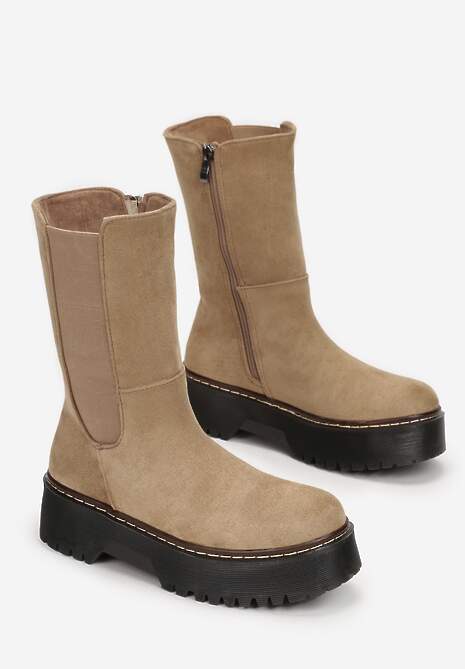 Ciemnobeżowe Botki na Platformie Alnuce