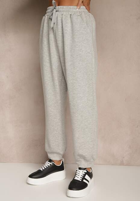 Szary Komplet Dresowy z Bawełną Spodnie ze Ściągaczami i Bluza Nirrive