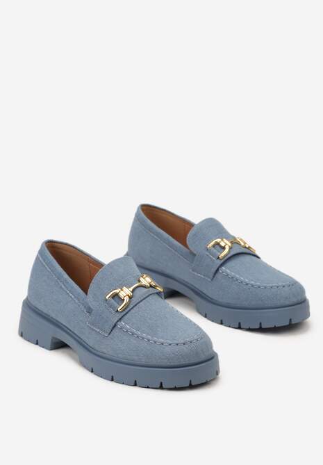 Niebieskie Mokasyny na Grubej Podeszwie z Metaliczną Klamrą Faelwena