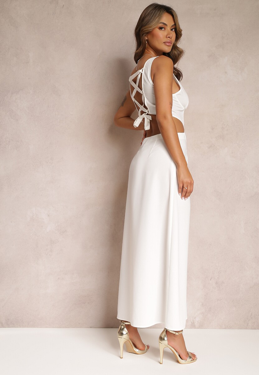 Biała Sukienka Maxi z Wycięciami i Wiązaniem na Plecach Madissa
