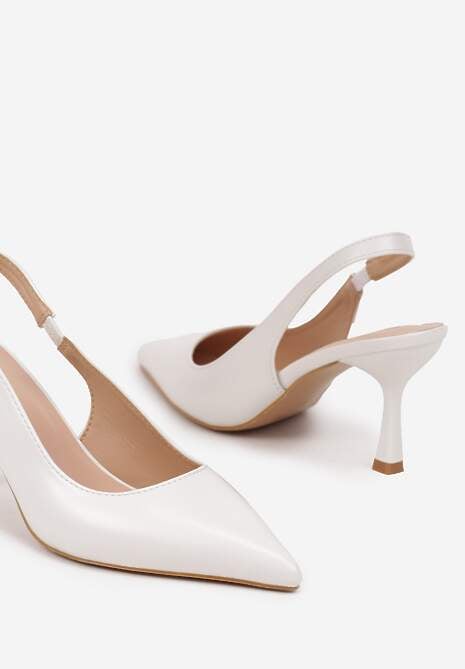 Białe Sandały na Szpilce Bez Pięty z Ozdobnym Paskiem Delivela