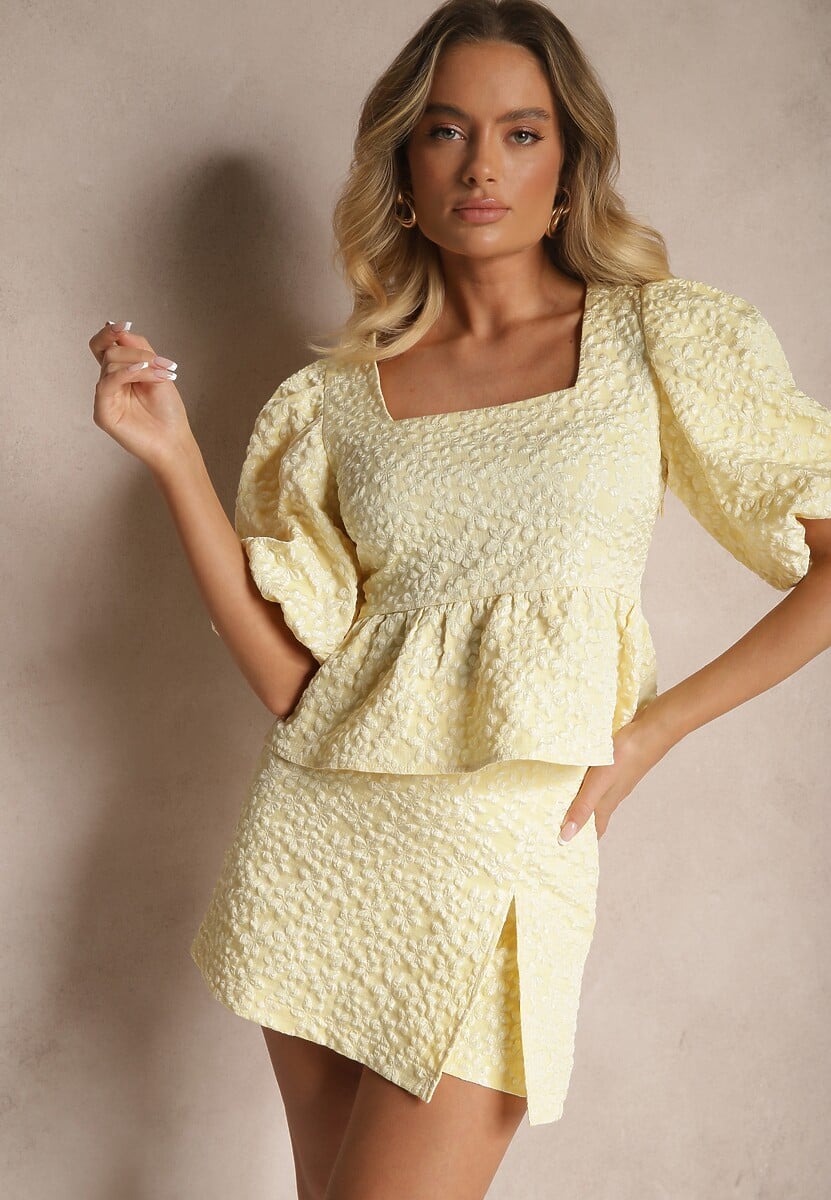 Czarne Spódnico-Spodenki High Waist w Ozdobne Kwiatuszki Nelzemis