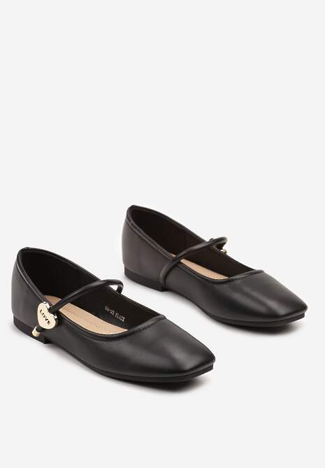 Czarne Balerinki z Kwadratowym Noskiem i Ozdobną Sprzączką Neovia