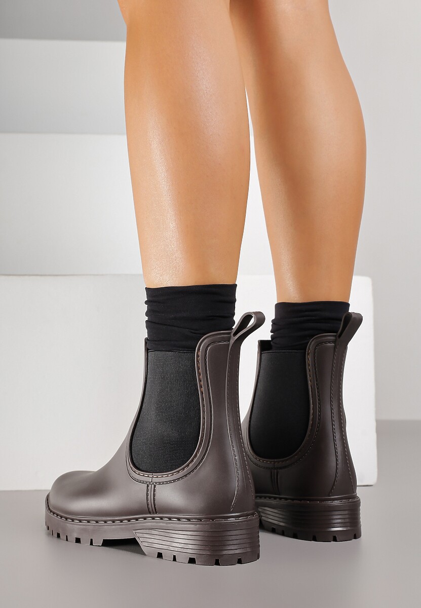 Brązowe Kalosze Sztyblety na Płaskiej Podeszwie Irinndria