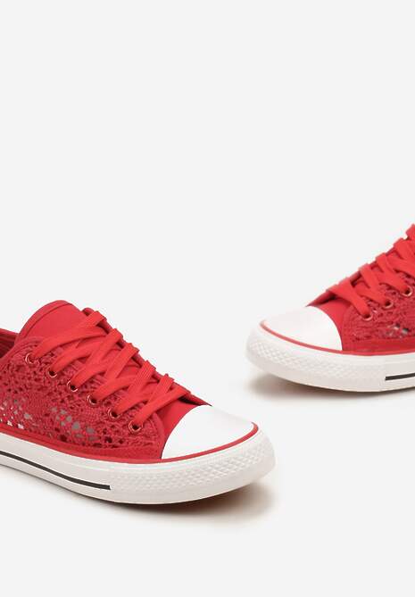 Czerwone Trampki z Krótką Ażurową Cholewką Paerina