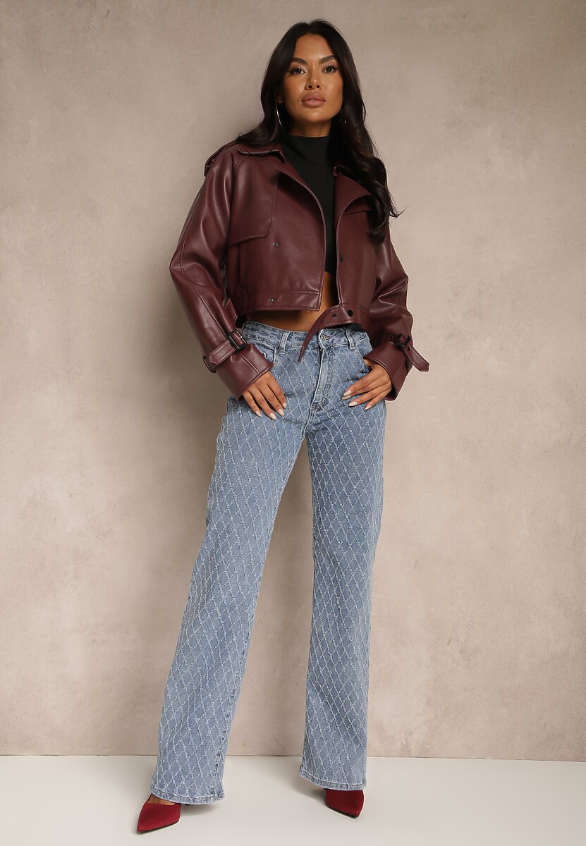 Niebieskie Jeansy z Bawełny High Waist o Szerokim Kroju w Romby Tuvielle