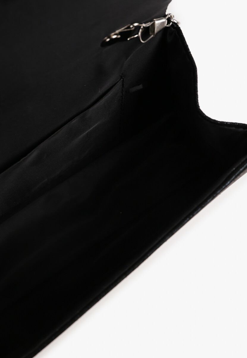 Czarna Torebka Kopertówka z Łańcuszkiem i Rączką Zapinana na Zatrzask Ozdobiona Cyrkoniami Uvatia