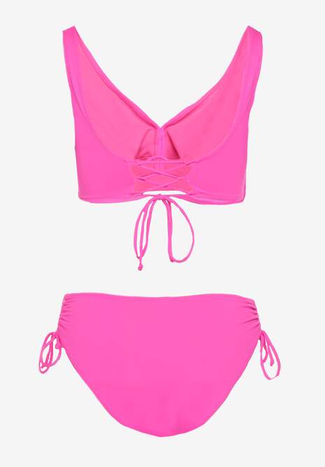 Fuksjowe Bikini Biustonosz i Majtki Figi z Wiązaniem Kinalisa