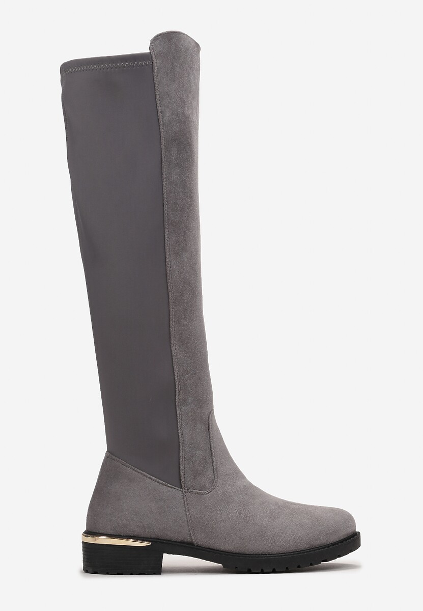 Szare Kozaki na Płaskim Obcasie z Cholewką do Kolana Navella