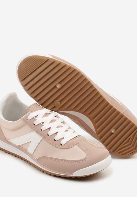 Jasnoróżowe Sneakersy Klasyczne Tenisówki Zdobione Przeszyciami Bortewi