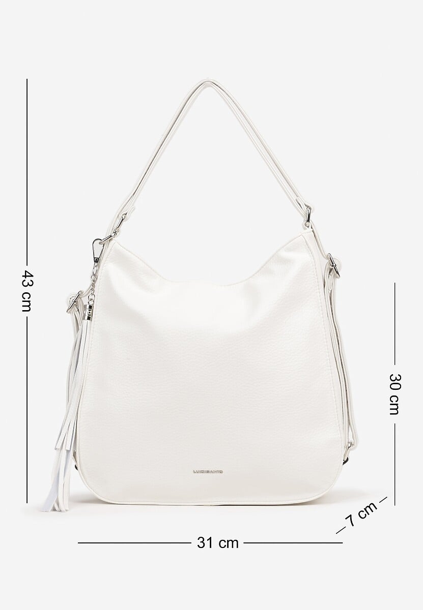 Biała Torebka na Ramię z Frędzlami i Suwakami Rivkio
