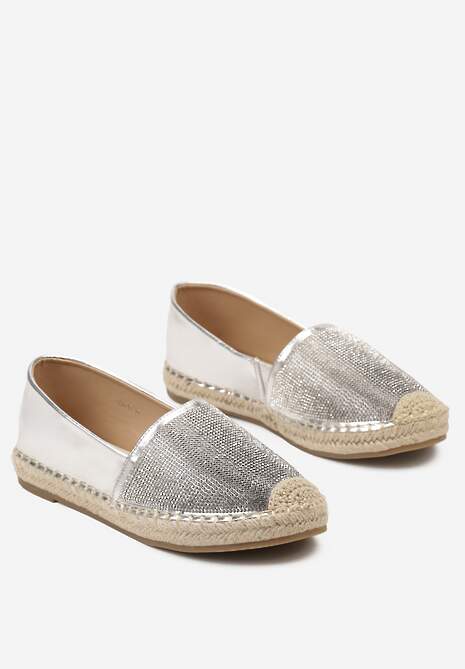Srebrne Płaskie Espadryle z Plecionką i Cyrkoniami Dadessa