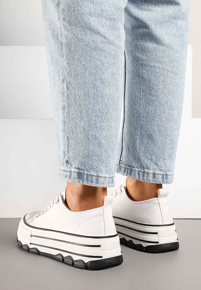 Białe Trampki na Platformie z Paskami i Niską Cholewką Zienelle