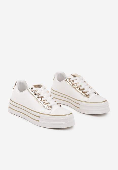 Biało-Złote Trampki na Platformie w Casualowym Stylu Ravilne