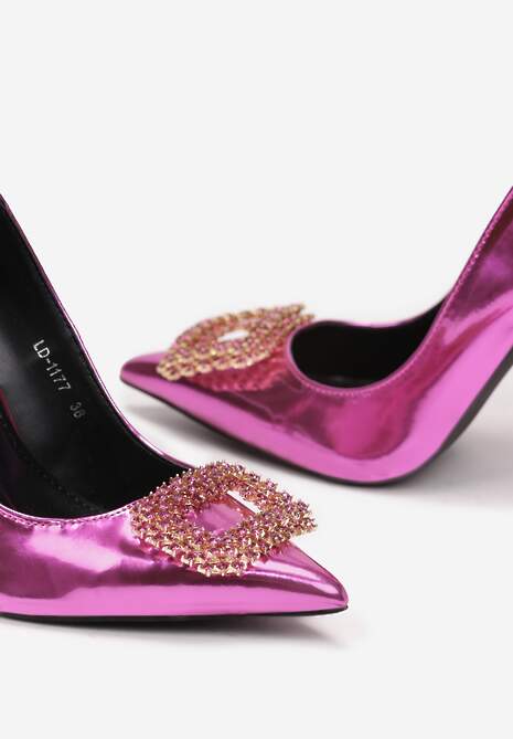 Fuksjowe Szpilki Metaliczne z Cyrkoniami i Szpiczastym Noskiem Ceth