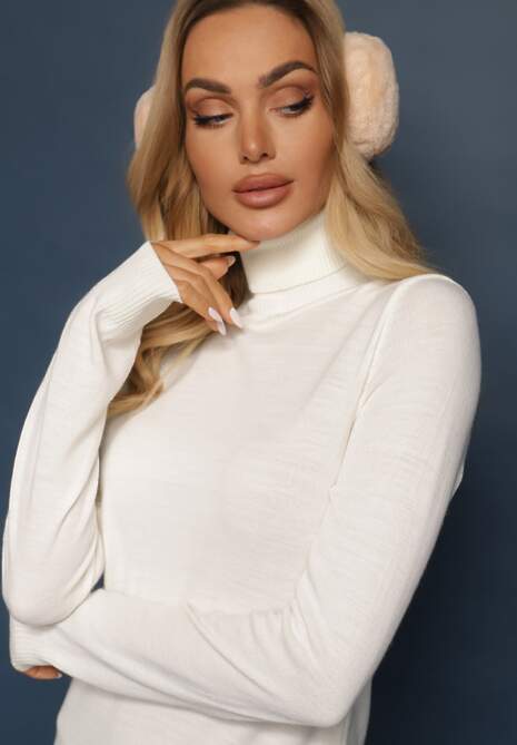 Jasnobeżowy Klasyczny Golf ze Ściągaczami przy Rękawach Felinia