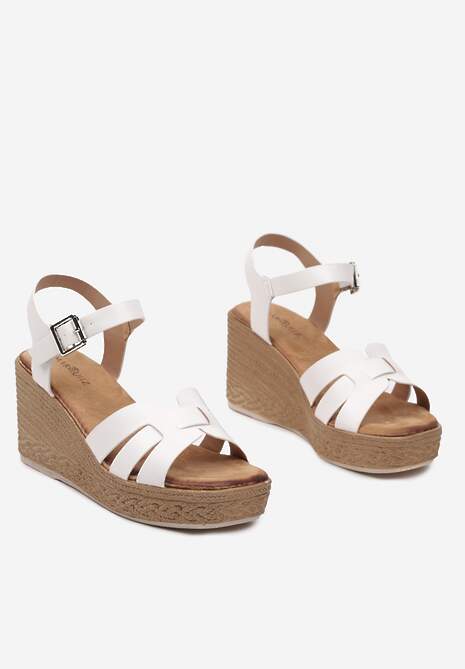 Białe Sandały na Plecionym Koturnie i Platformie Innoma