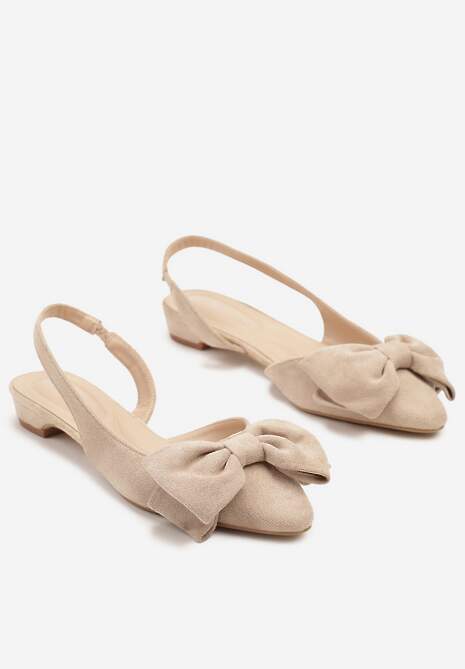 Beżowe Sandały na Płaskiej Podeszwie Slingback z Kokardą Leavindra