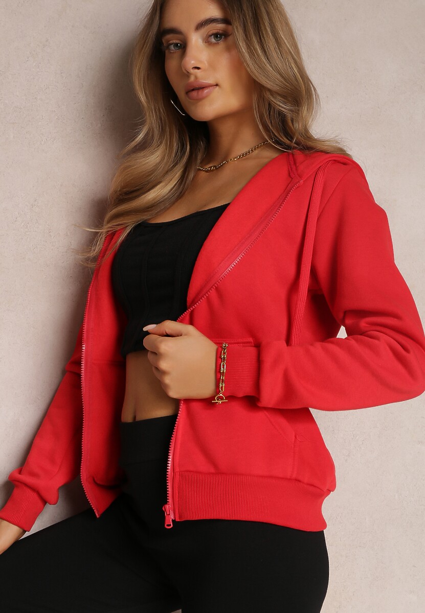 Czerwona Bluza z Kapturem Zapinana na Suwak Edan