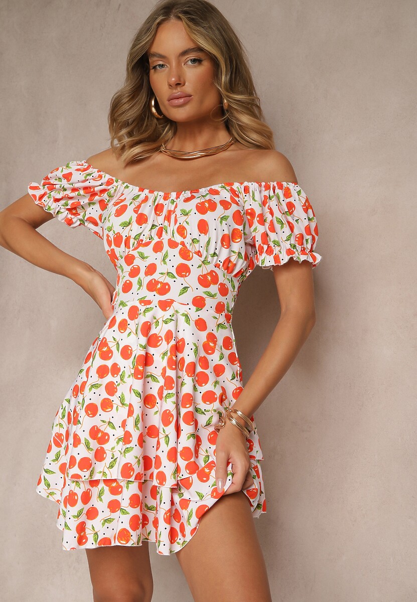 Różowa Sukienka Rozkloszowana z Bawełną w Wisienki Lunasella