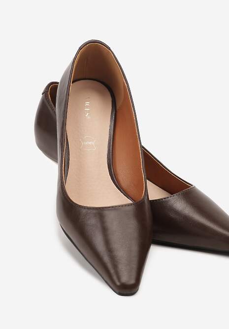 Brązowe Czółenka Vices na Kaczuszce ze Skórzaną Wkładką Elialie