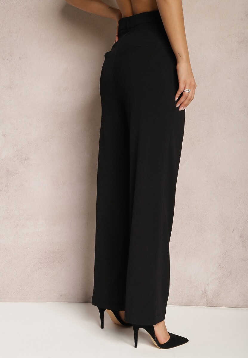 Czarne Garniturowe Spodnie z Szerokimi Nogawkami i Wysokim Stanem Herdda