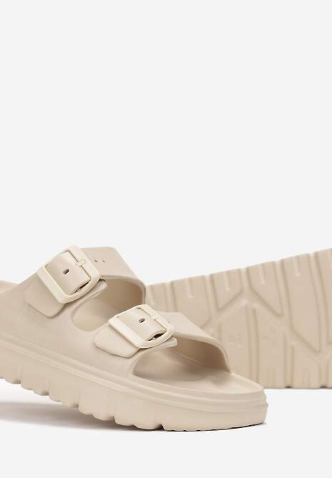 Beżowe Klapki z Regulowanymi Paskami na Platformie Idama