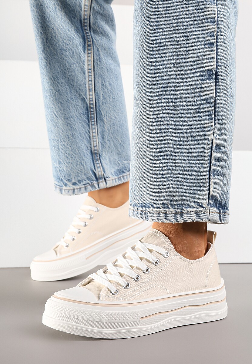 Beżowe Casualowe Trampki na Niskiej Platformie Natirinne