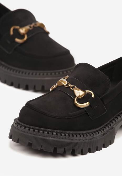 Czarne Mokasyny Ozdobione Klamrą Drekkia