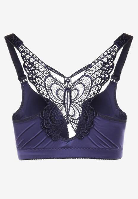 Granatowy Biustonosz z Ozdobną Koronką na Plecach i Zapięciem z Cyrkoniami Ferna