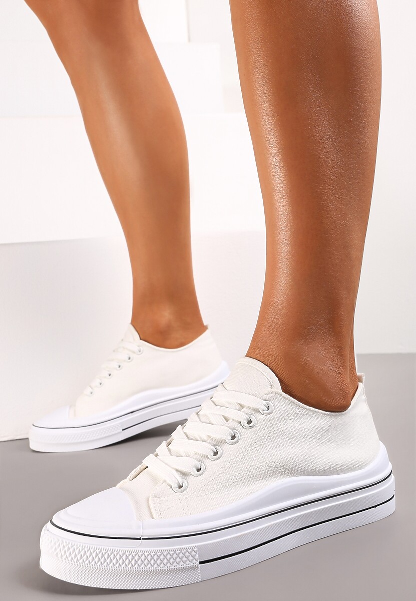 Białe Sznurowane Trampki do Kostki Kalyne