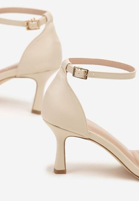Beżowe Sandały Vices z Imitacji Skóry na Obcasie Typu Szpilka Galennea