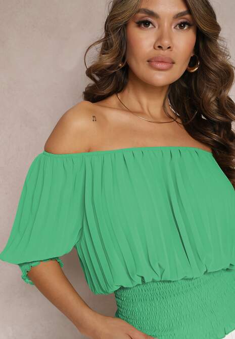 Zielona Bluzka Hiszpanka z Marszczeniami Nuinama