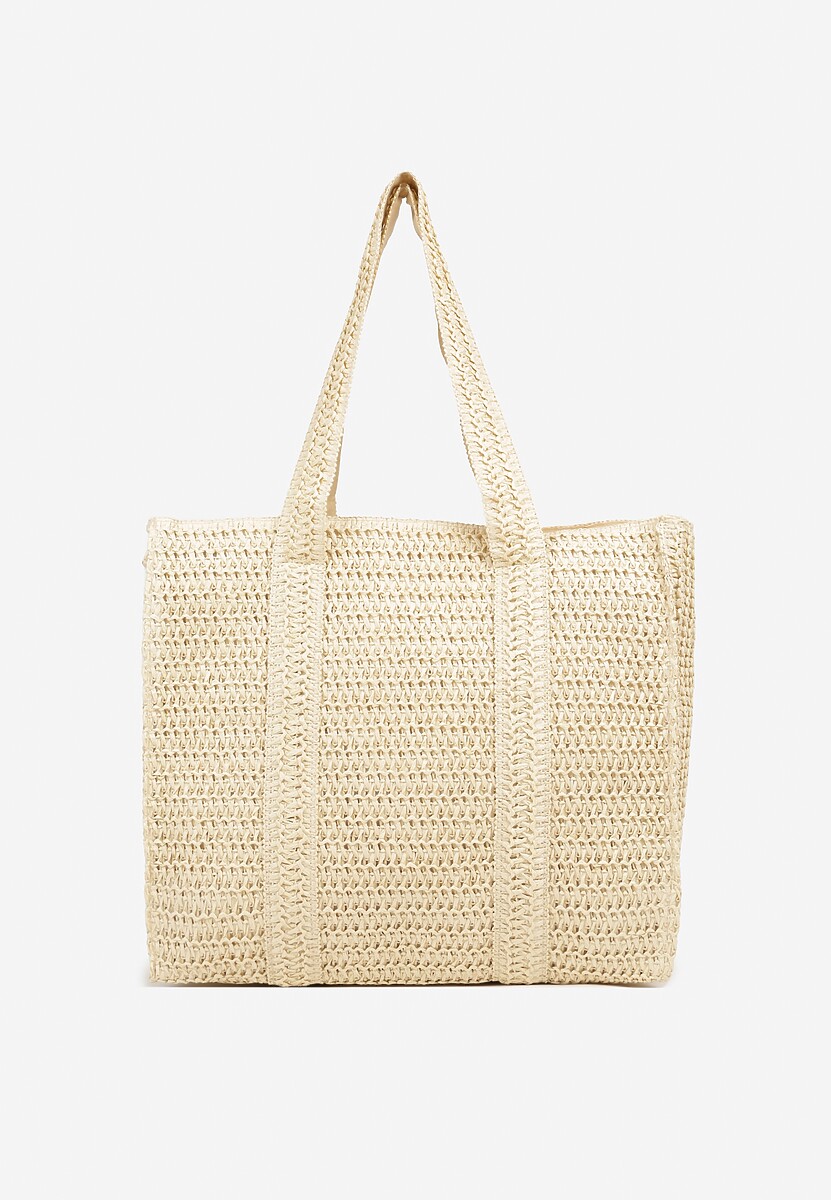 Beżowa Torebka Shopper Plażowa z Plecionki Galavisena