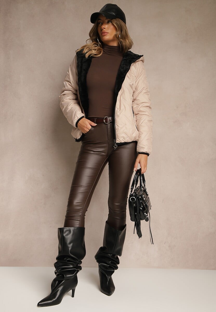 Złoto-Różowa Dwustronna Kurtka z Pikowanymi Przeszyciami i Kapturem Tianessa