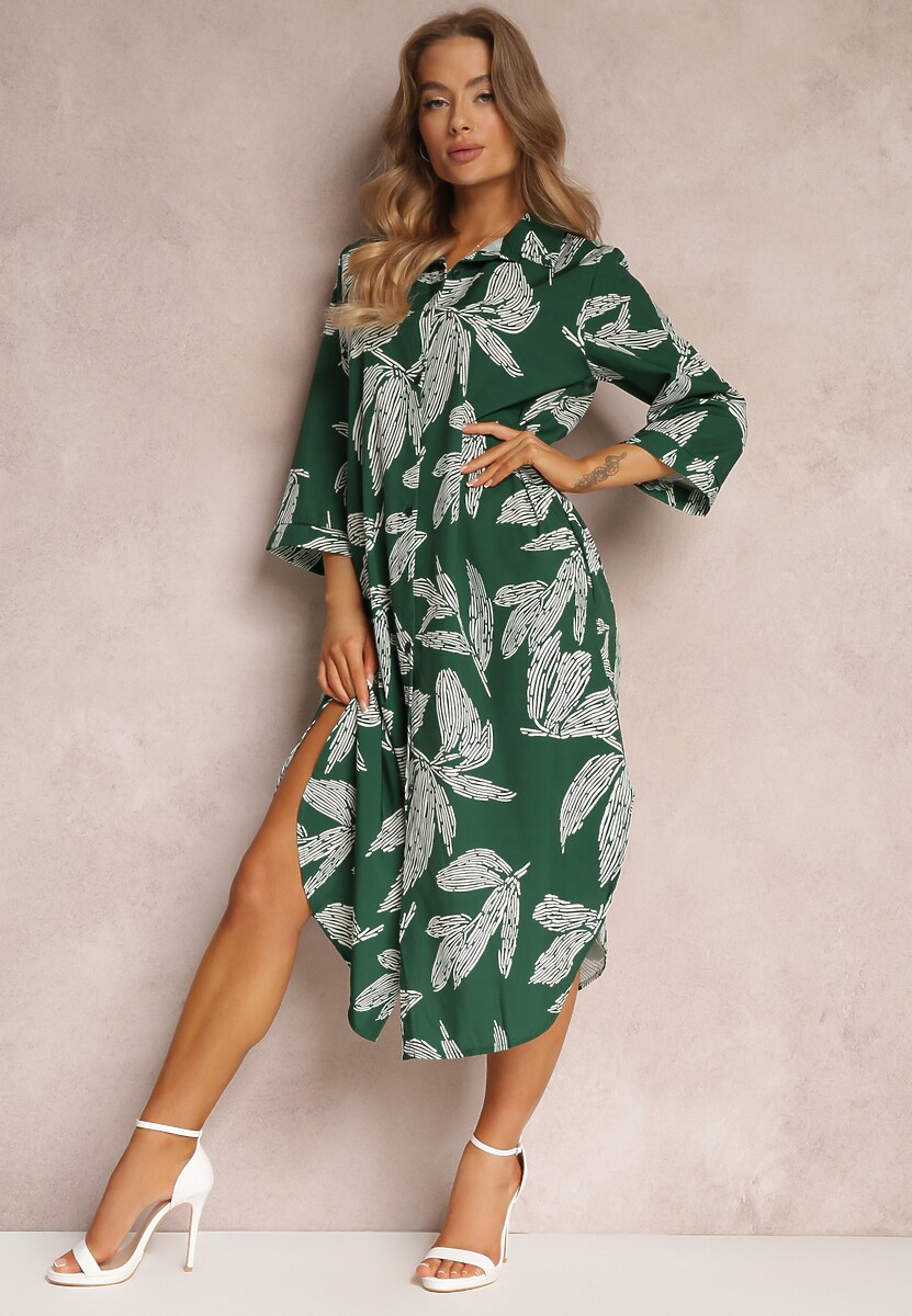 Czarna Sukienka Koszulowa w Kwiaty Siois