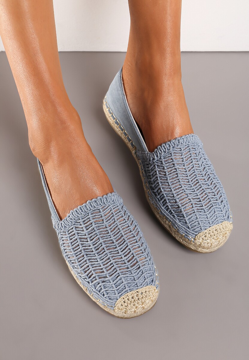 Niebieskie Płaskie Espadryle z Ekozamszu Ozdobione Jutą Lemiala