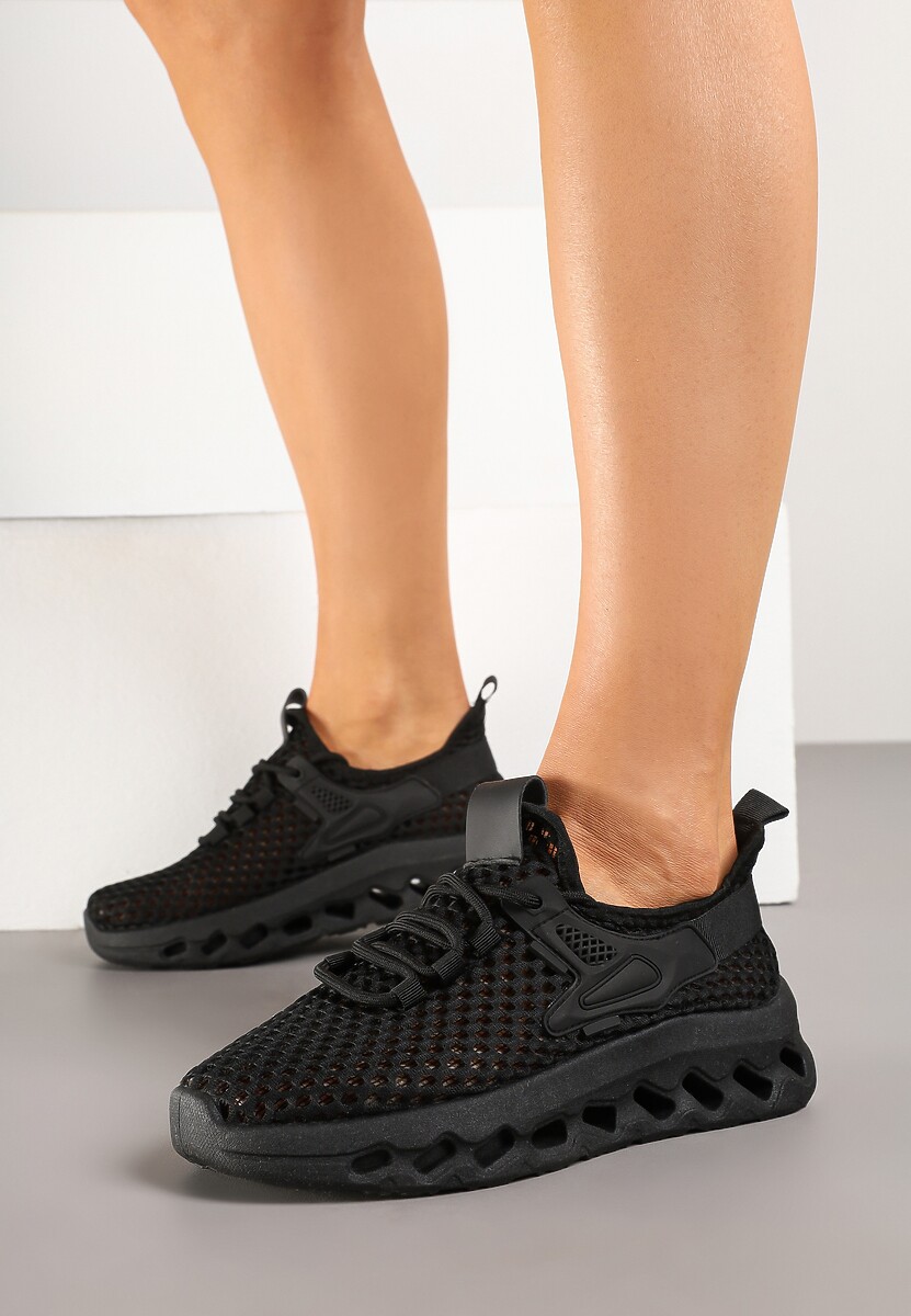 Czarne Buty Sportowe Sneakersy Siateczkowe na Tłoczonej Platformie Lurilia