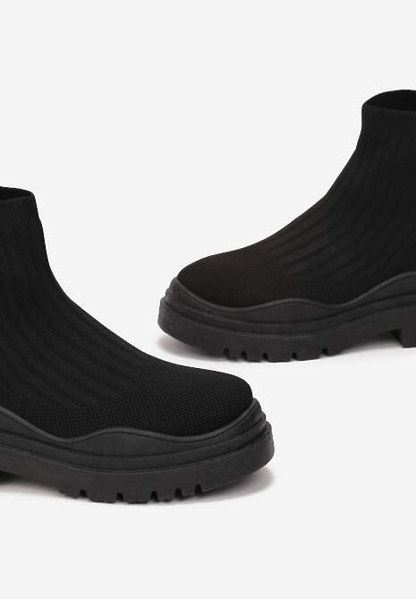 Czarne Botki z Elastyczną Cholewką Ganeon