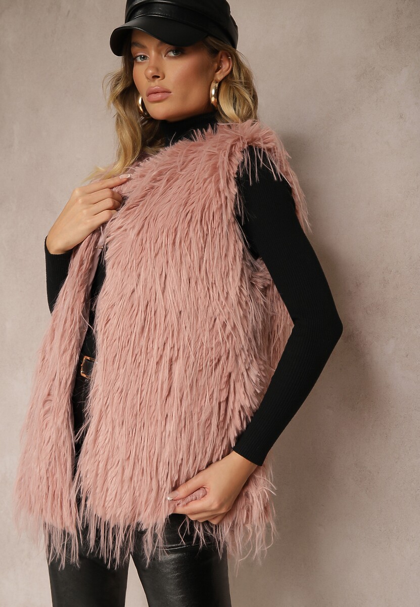 Fuksjowa Futerkowa Kamizelka o Prostym Kroju z Kieszeniami Venialith